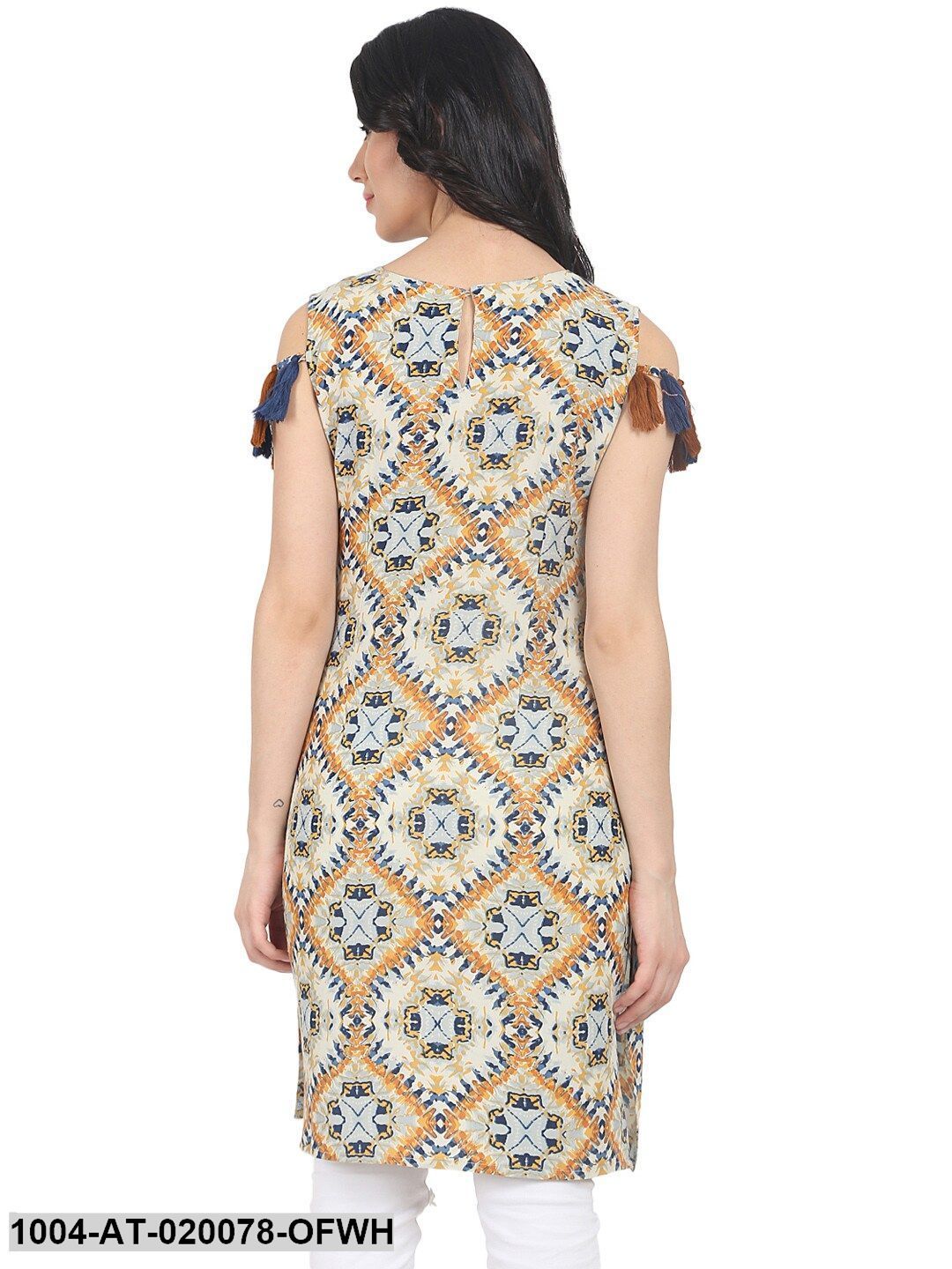 Off-White & Orange Printed Straight Kurta