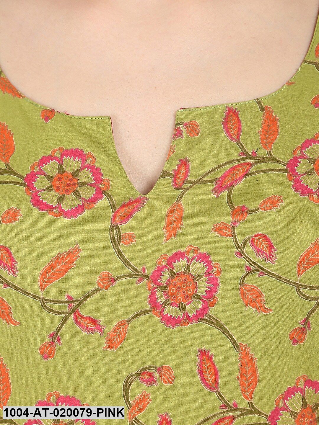 Pink & Green Printed A-Line Kurta