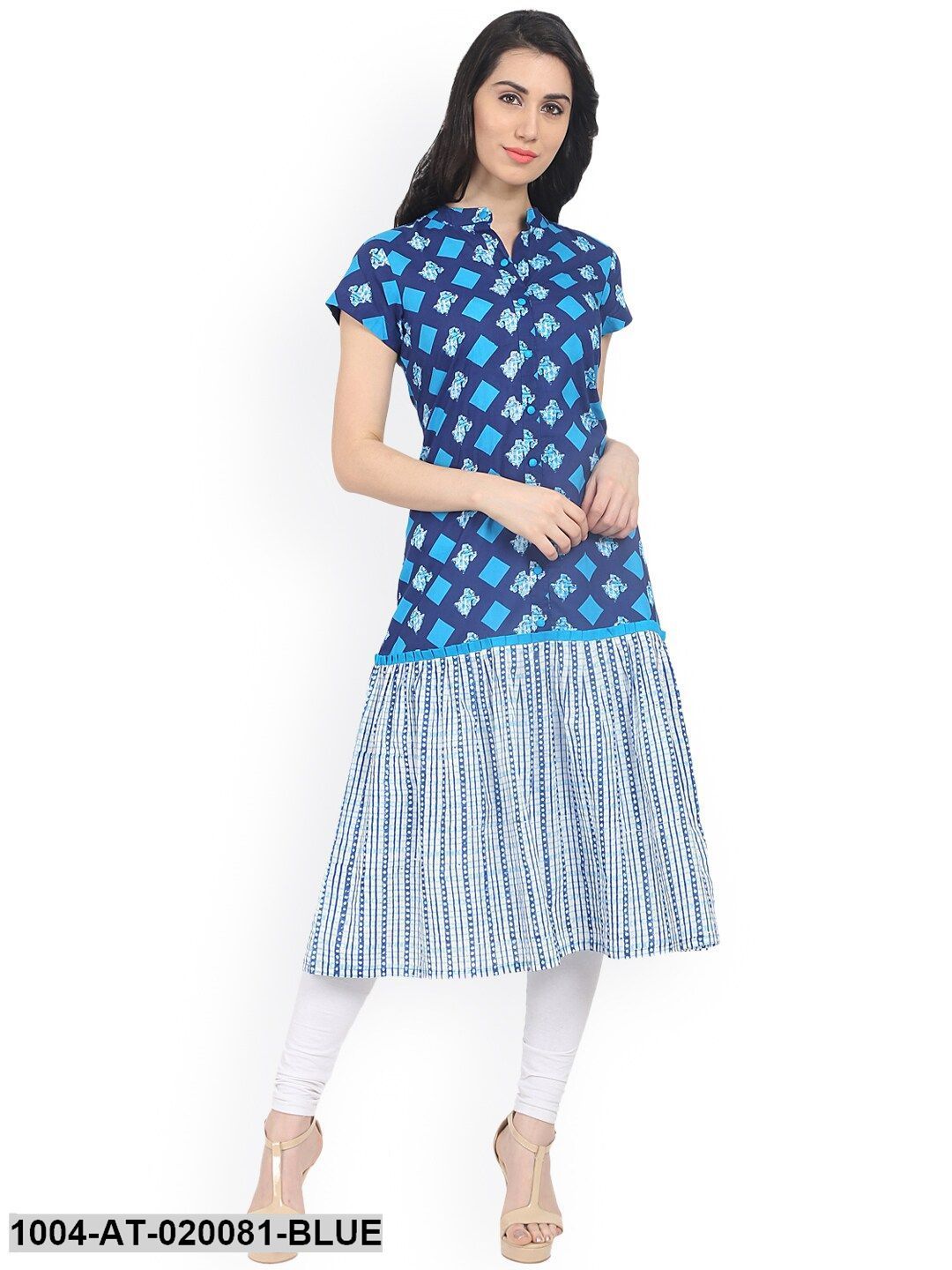 Blue Checked A-Line Kurta