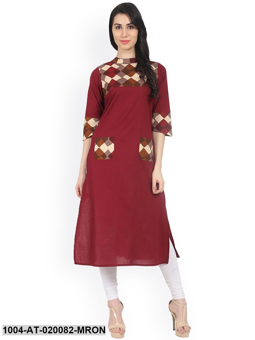 Maroon Printed Straight Kurta
