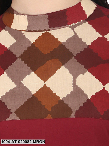 Maroon Printed Straight Kurta
