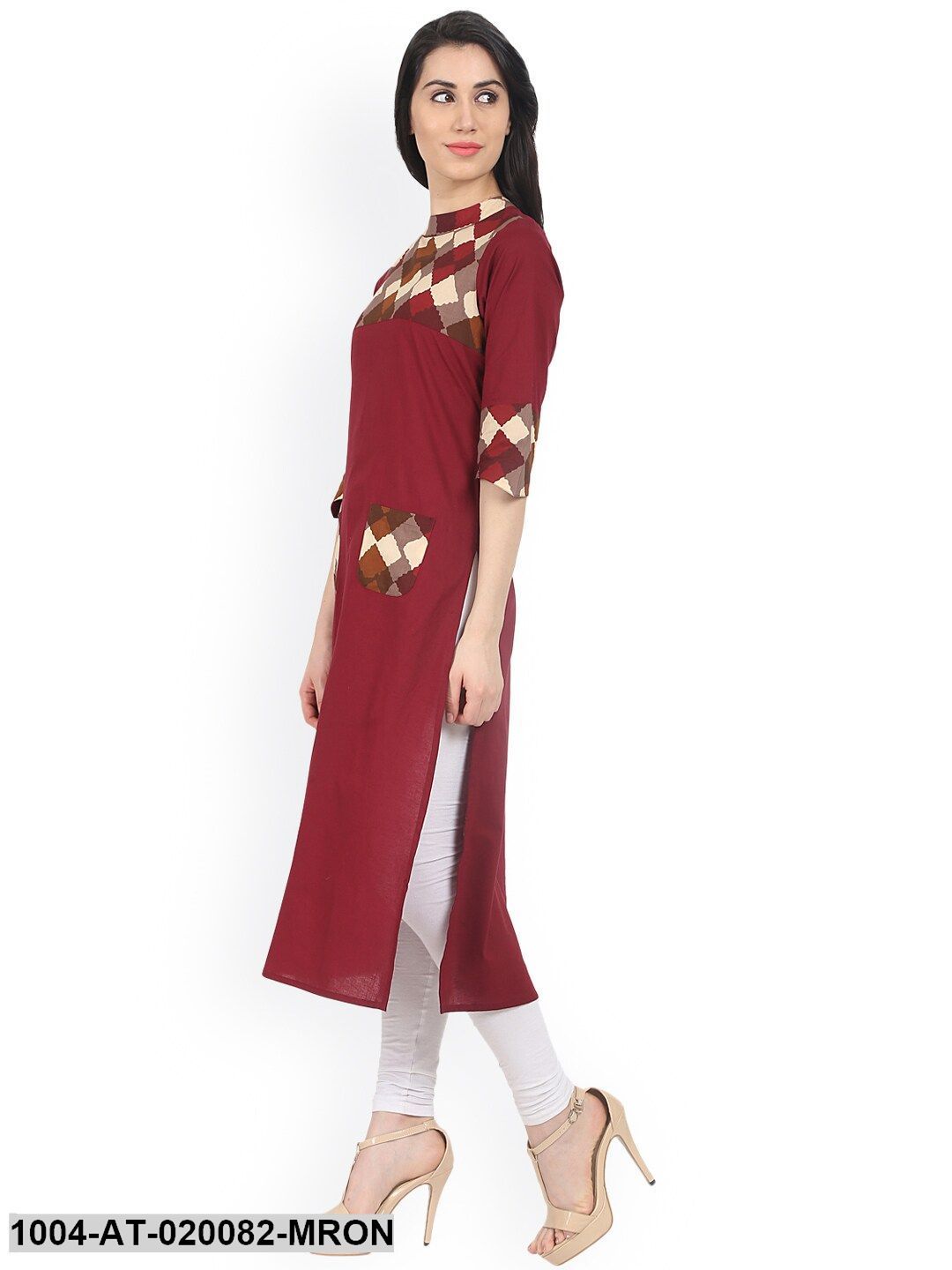 Maroon Printed Straight Kurta