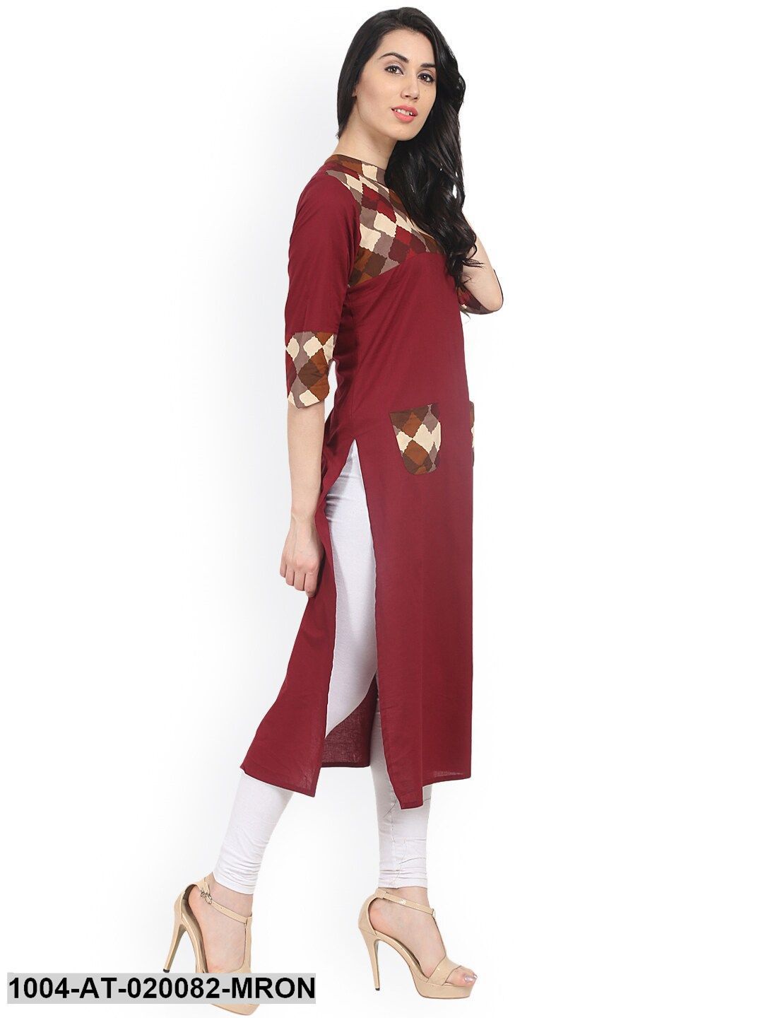 Maroon Printed Straight Kurta