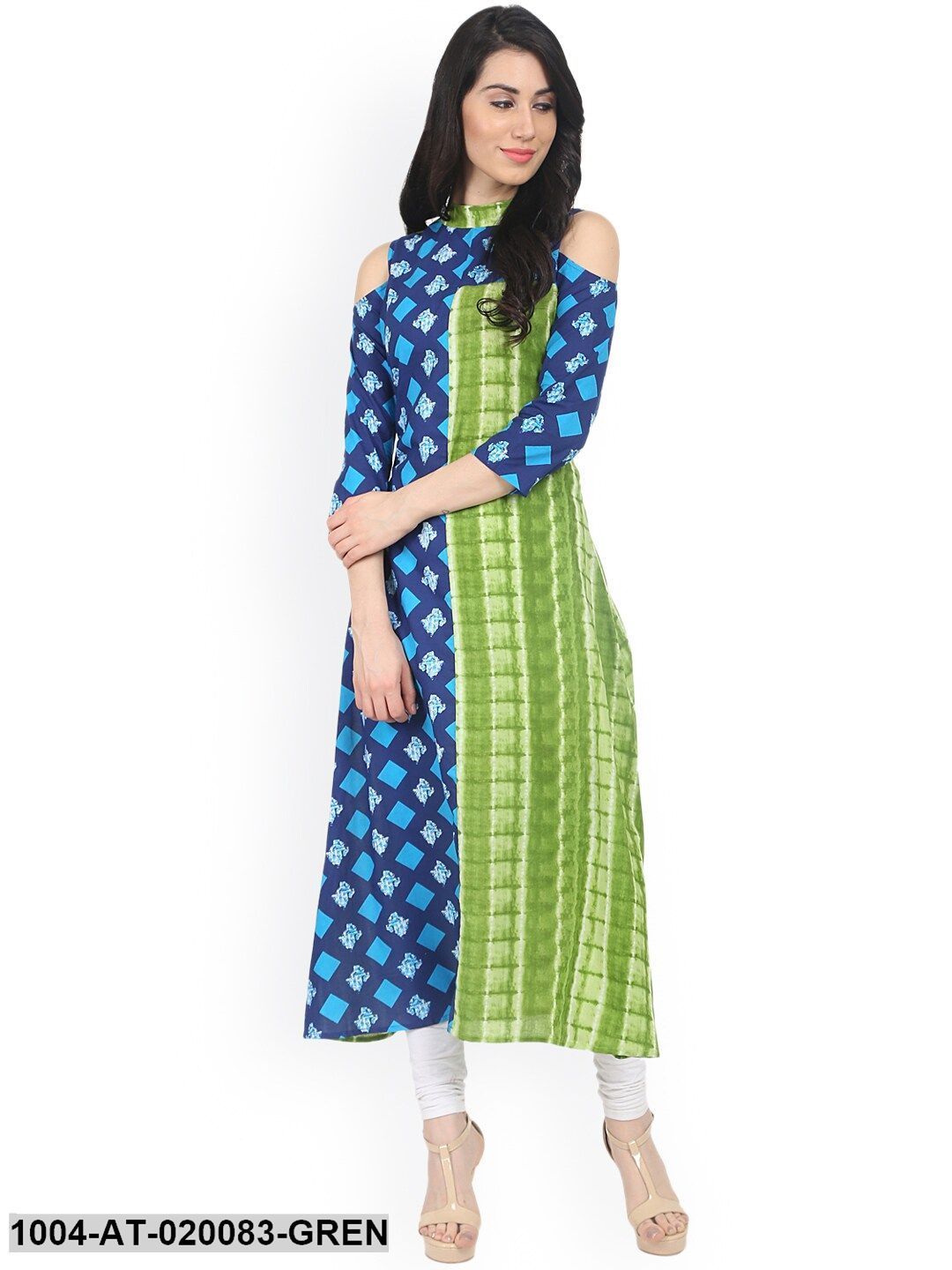 Green Printed A-Line Kurta