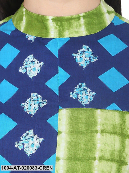 Green Printed A-Line Kurta