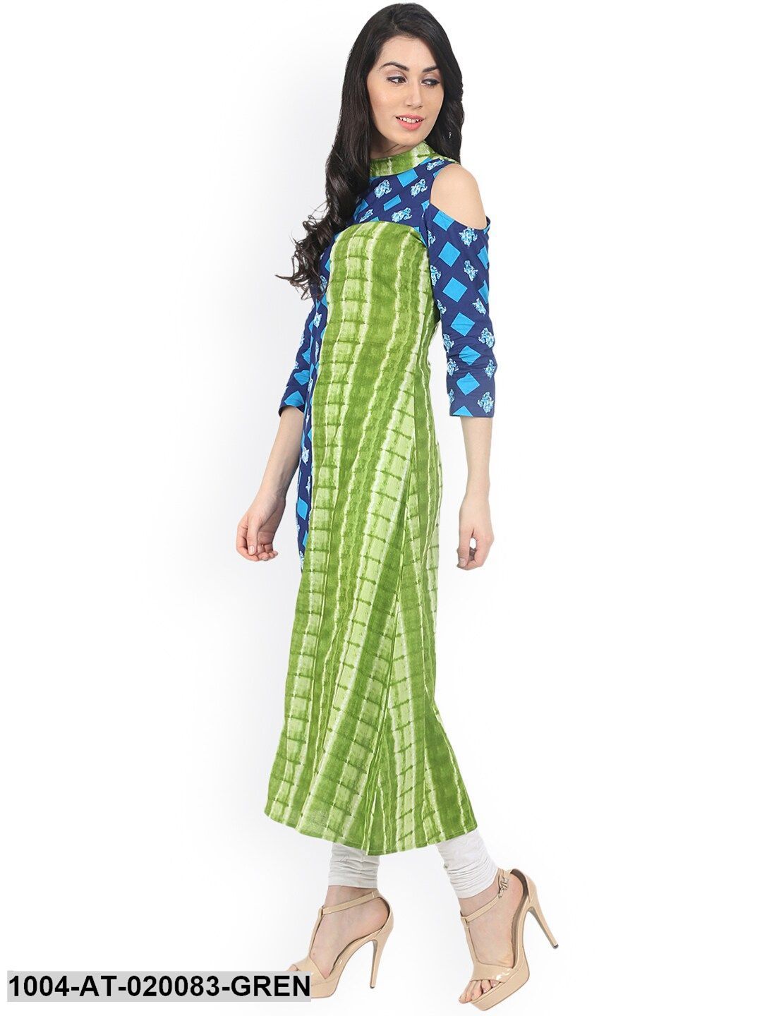 Green Printed A-Line Kurta
