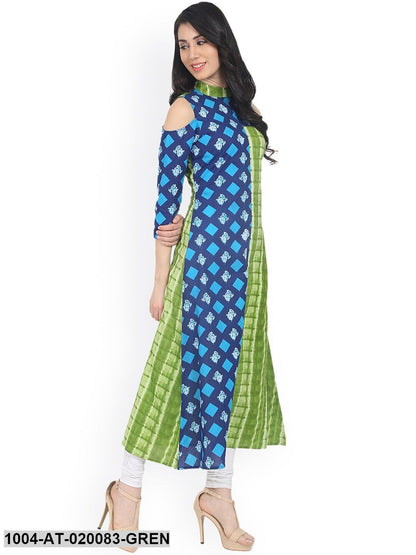 Green Printed A-Line Kurta