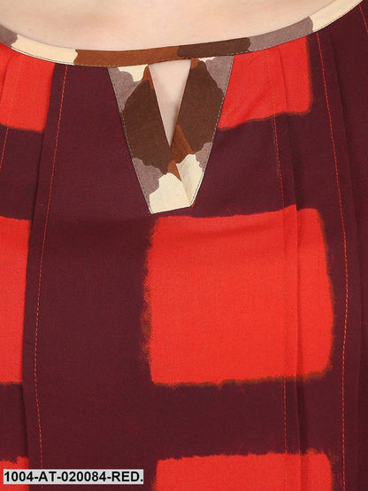 Red & Brown Checked A-Line Kurta
