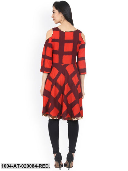 Red & Brown Checked A-Line Kurta