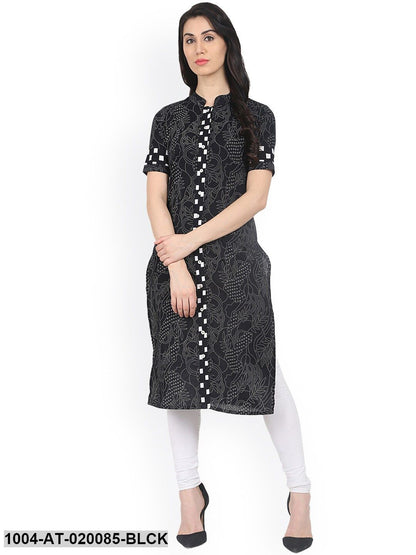 Black Printed Straight Kurta