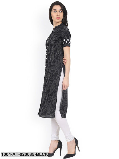 Black Printed Straight Kurta