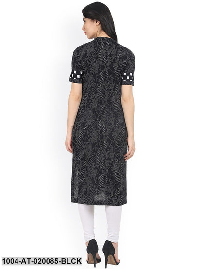 Black Printed Straight Kurta