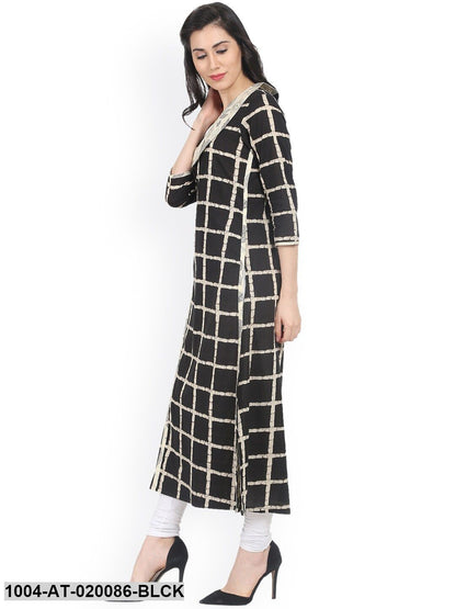 Black Checked Straight Kurta