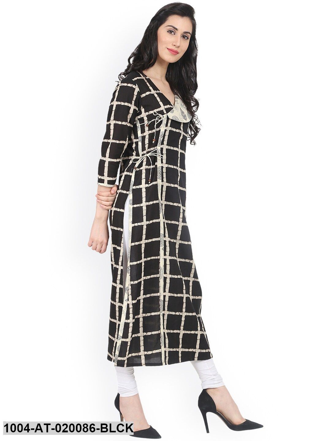 Black Checked Straight Kurta