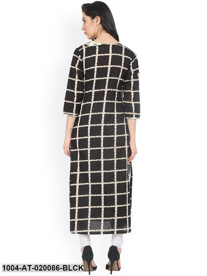 Black Checked Straight Kurta