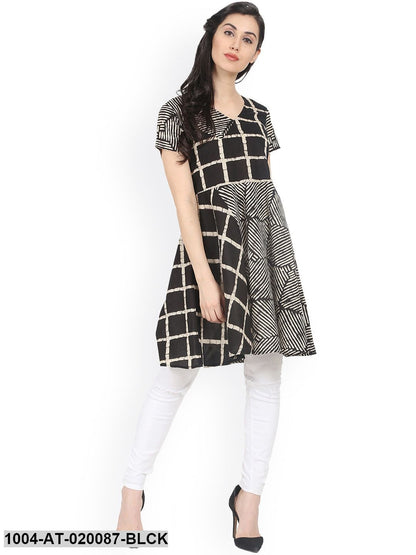 Black Printed A-Line Kurta