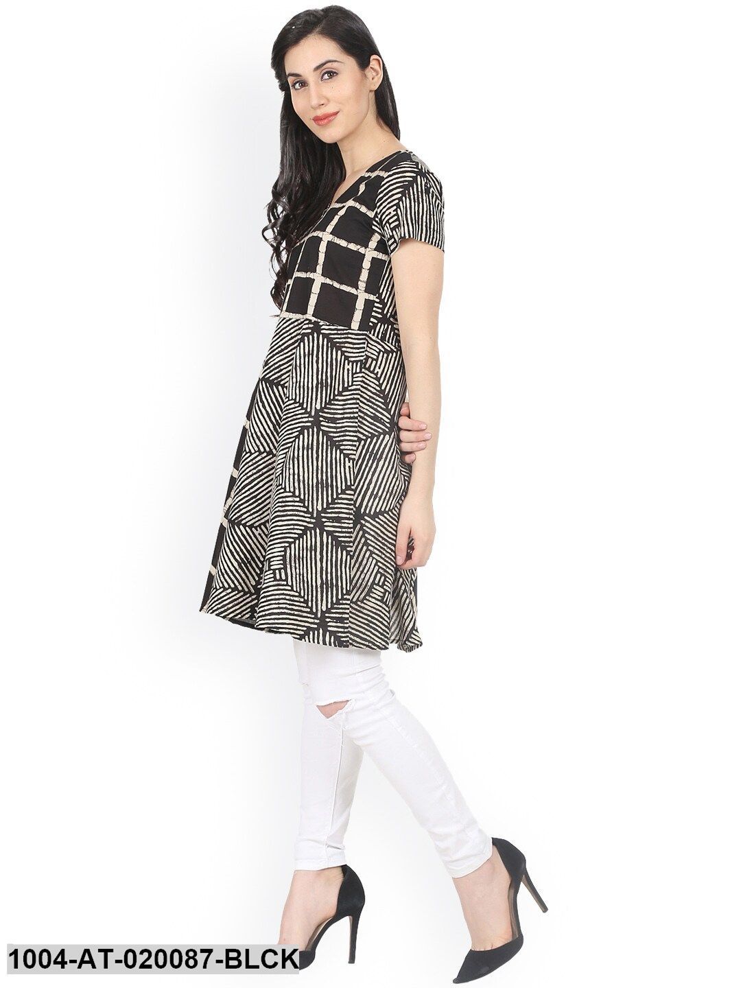 Black Printed A-Line Kurta