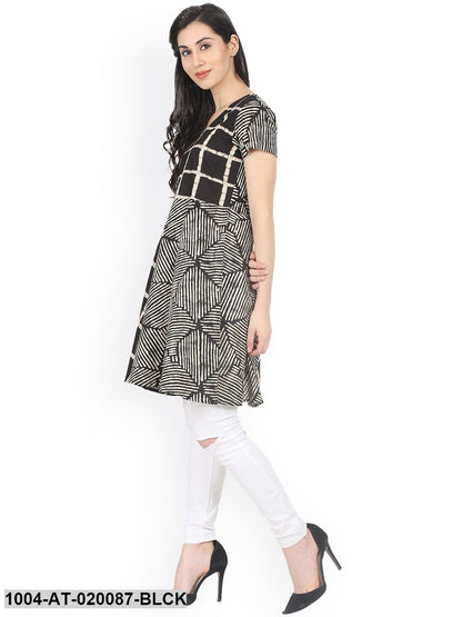 Black Printed A-Line Kurta