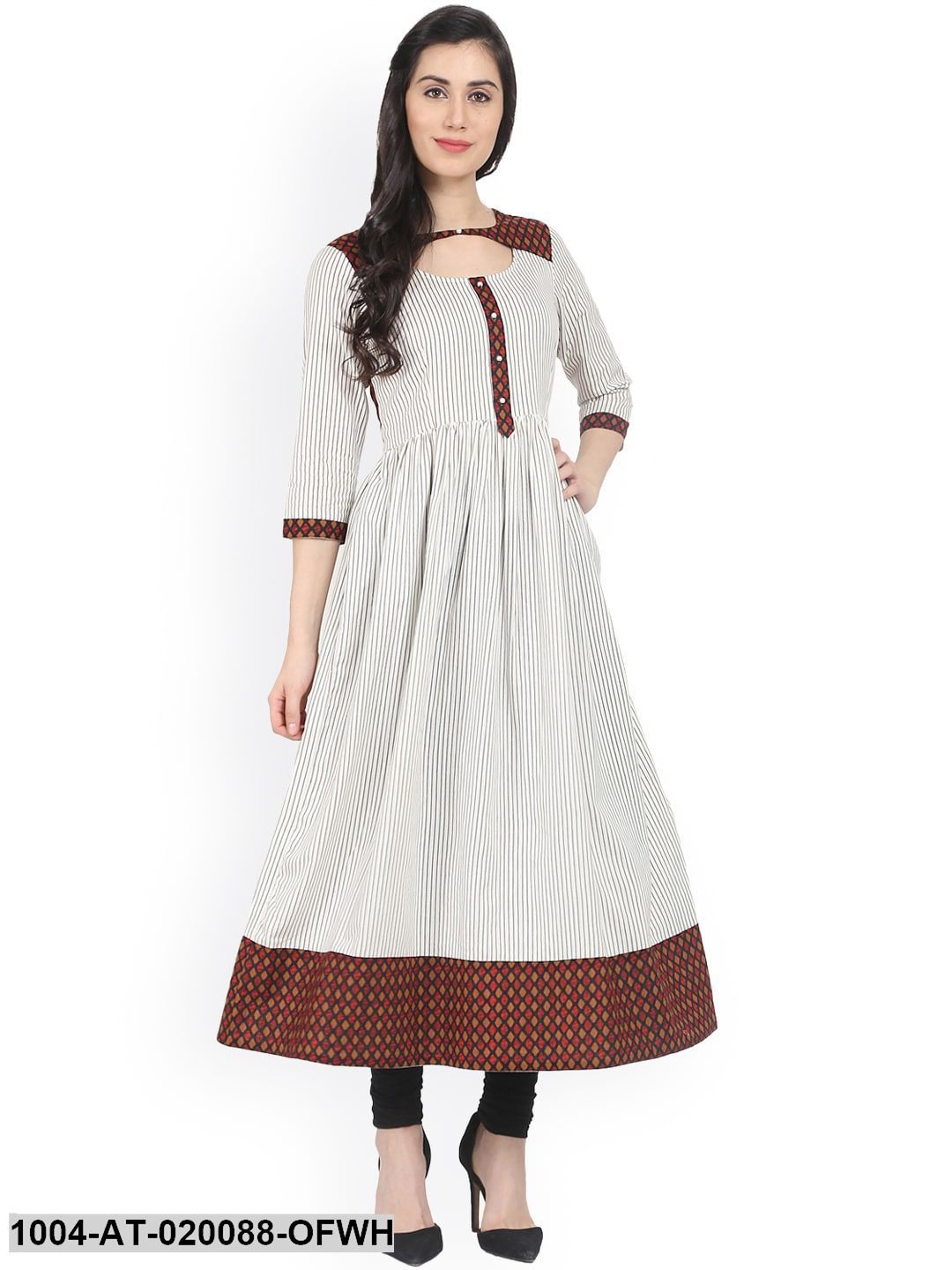 Off-White & Black Striped Anarkali Kurta