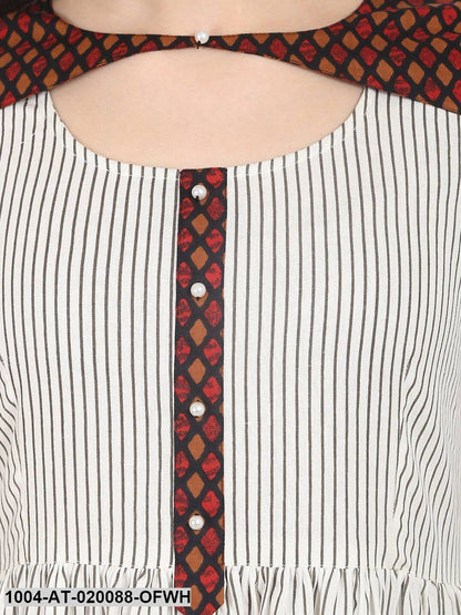 Off-White & Black Striped Anarkali Kurta