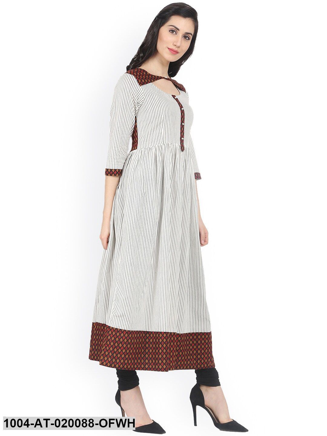 Off-White & Black Striped Anarkali Kurta