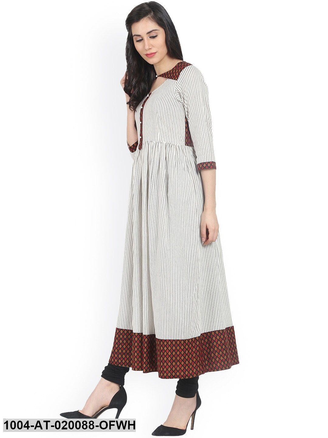 Off-White & Black Striped Anarkali Kurta