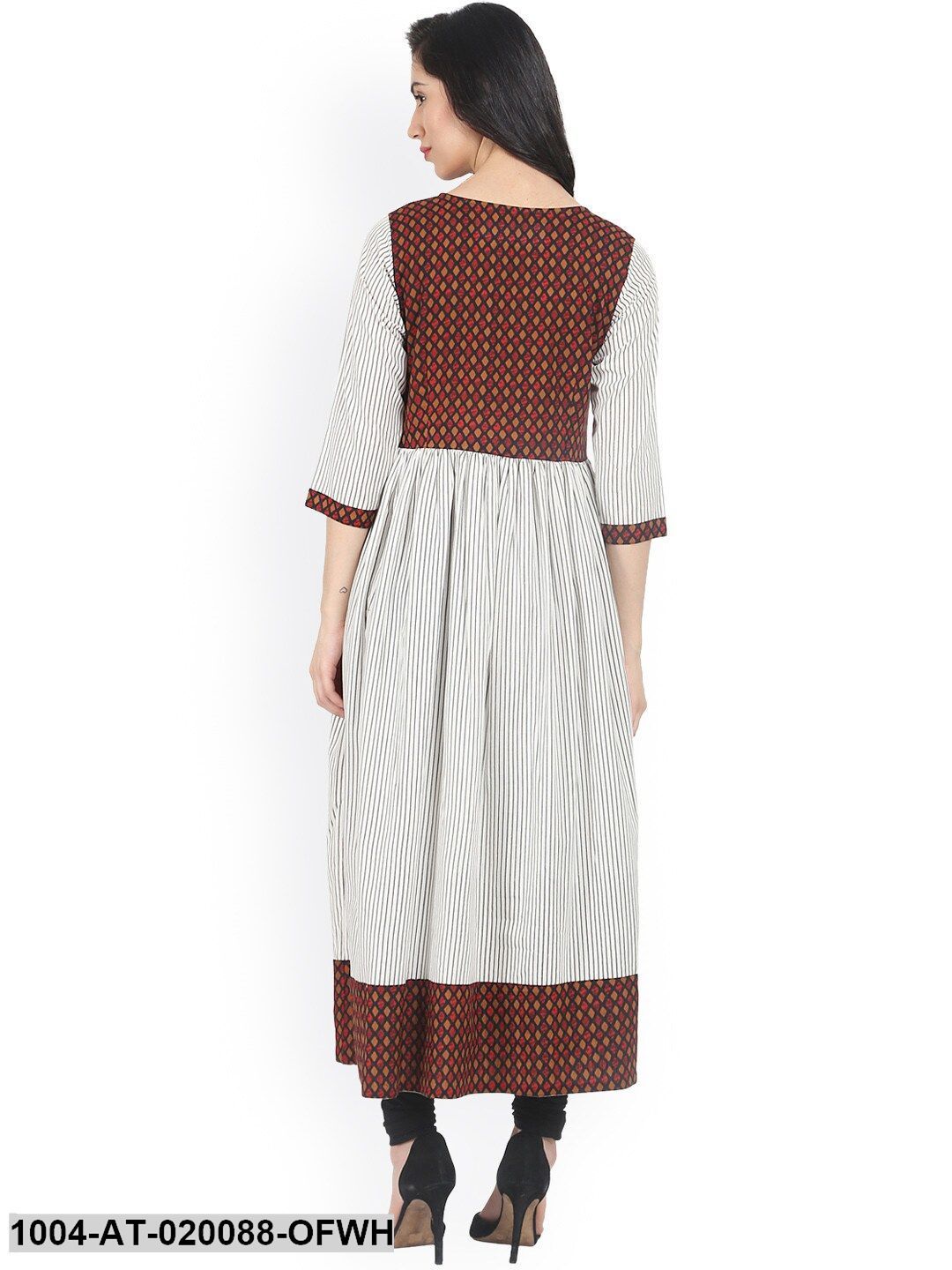 Off-White & Black Striped Anarkali Kurta