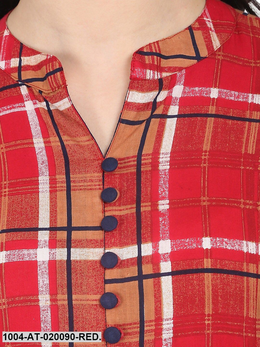 Red & Orange Checked A-Line Kurta