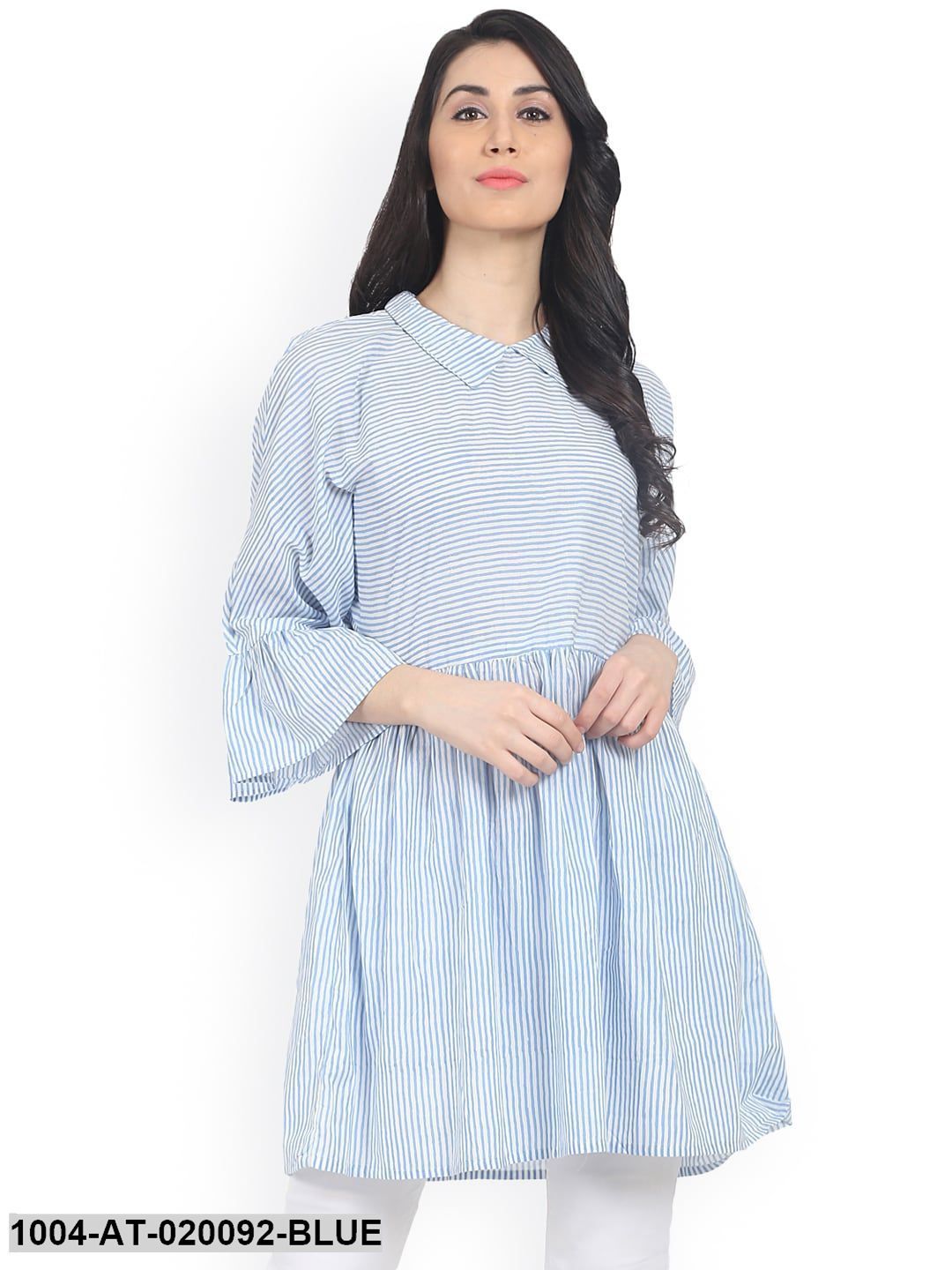 Blue Striped Anarkali Kurta