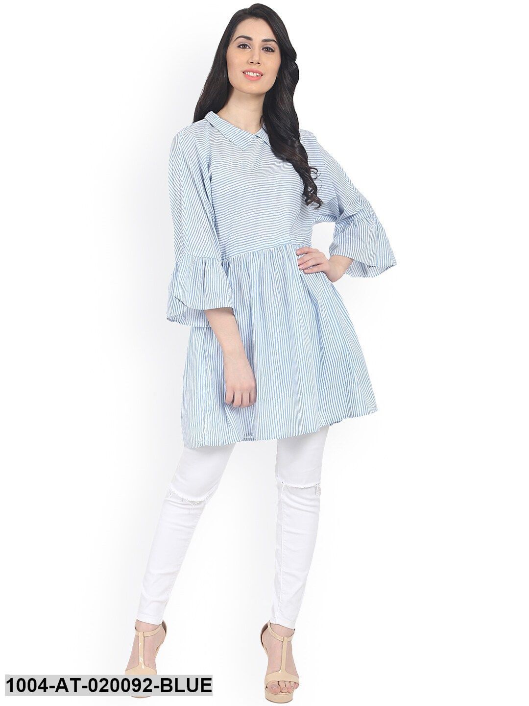 Blue Striped Anarkali Kurta