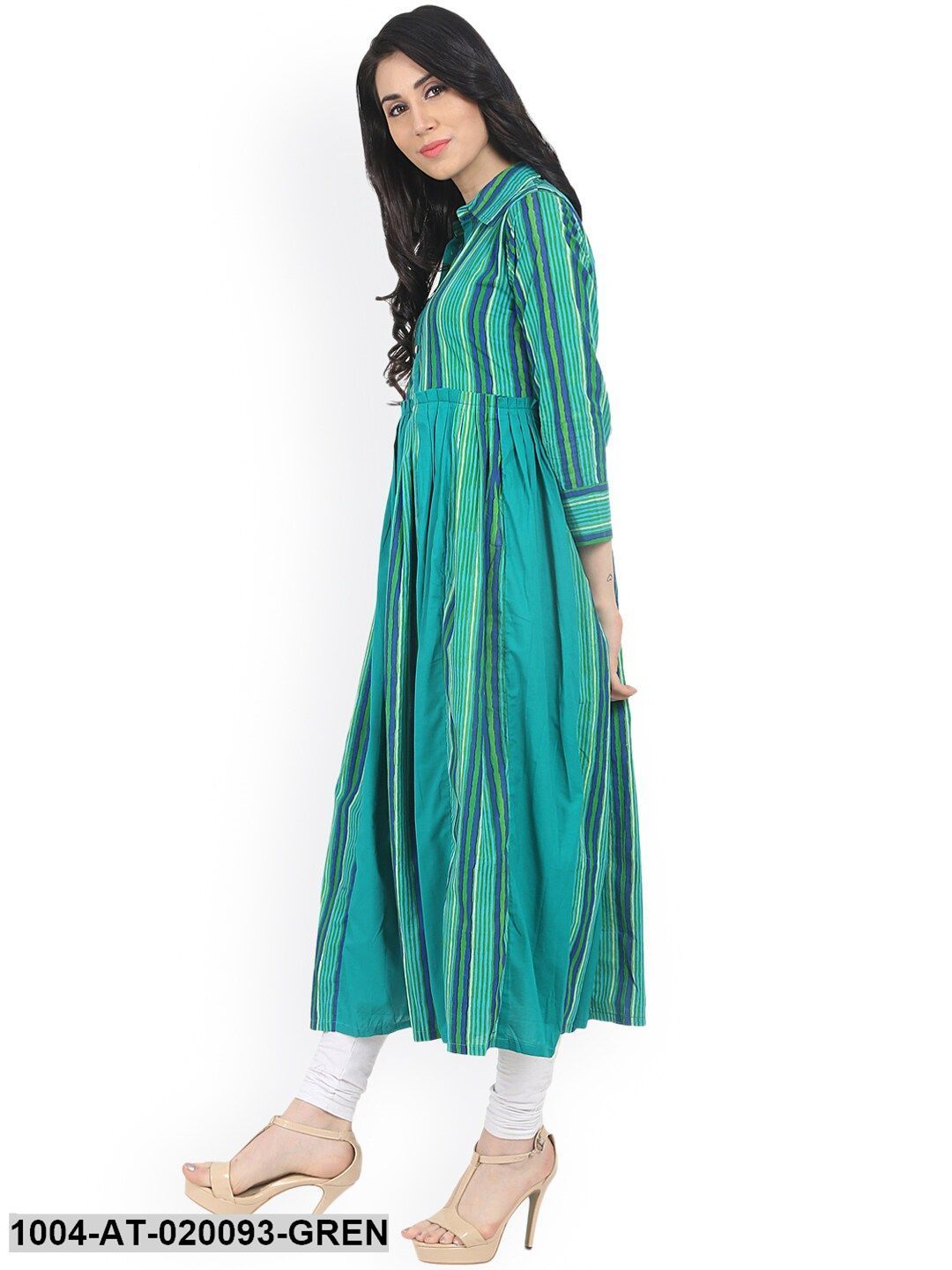 Green Striped Anarkali Kurta