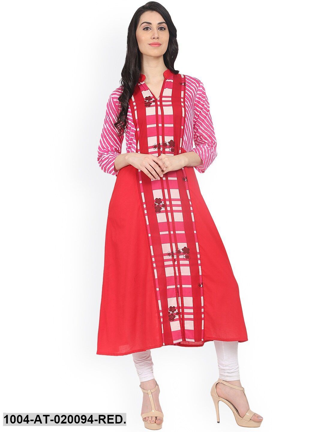 Red & White Printed A-Line Kurta