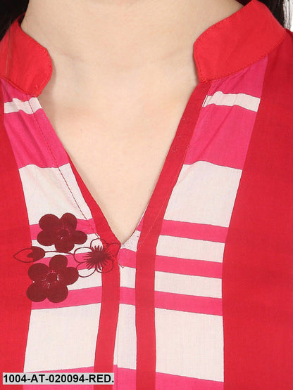Red & White Printed A-Line Kurta