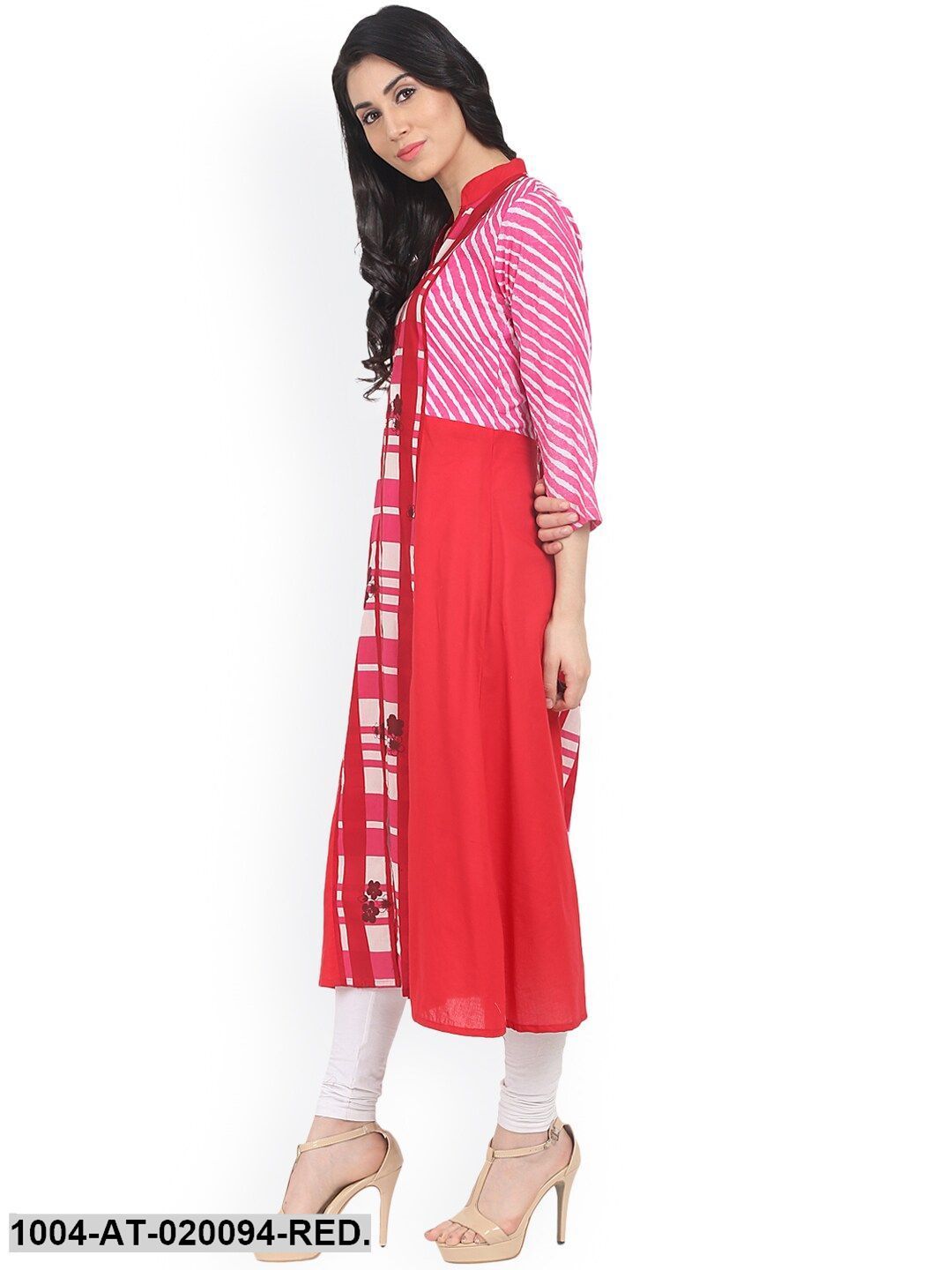 Red & White Printed A-Line Kurta