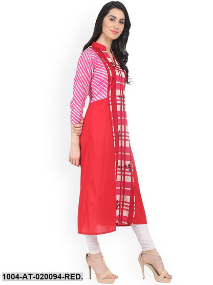 Red & White Printed A-Line Kurta