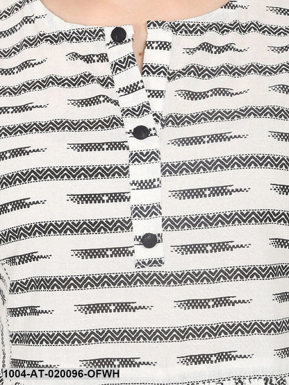 Off-White Printed Anarkali Kurta
