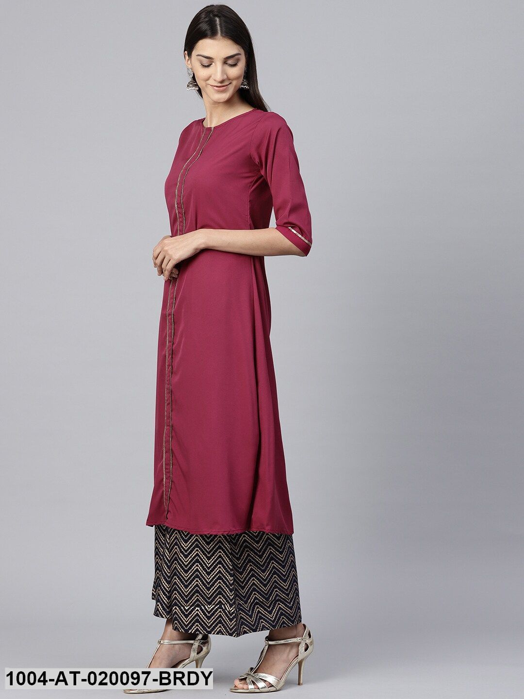 Burgundy Solid A-Line Kurta