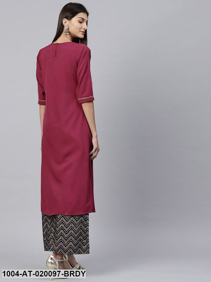 Burgundy Solid A-Line Kurta