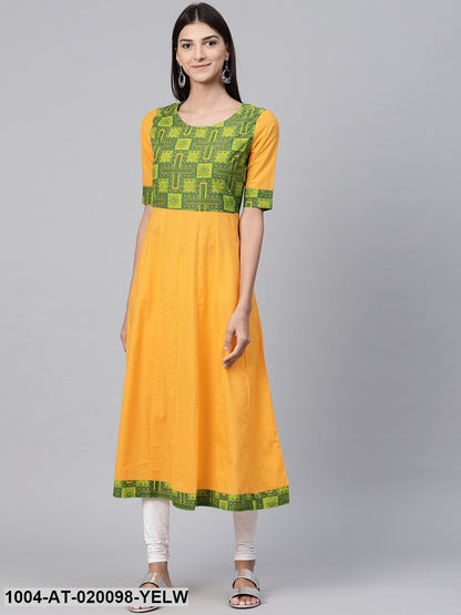 Yellow & Green Yoke Design Anarkali Kurta