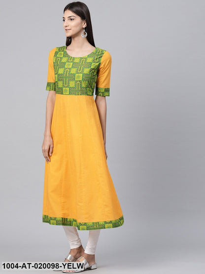 Yellow & Green Yoke Design Anarkali Kurta