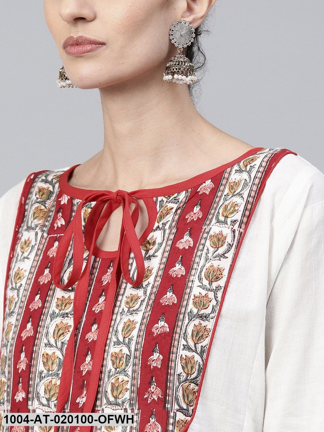 Off-White & Red Printed Anarkali Kurta