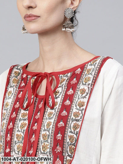 Off-White & Red Printed Anarkali Kurta