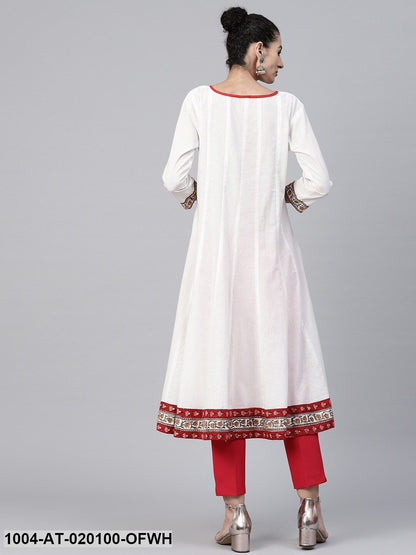 Off-White & Red Printed Anarkali Kurta