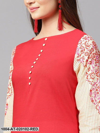 Red & Beige Solid Straight Kurta