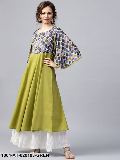 Green & Grey Yoke Design A-Line Kurta