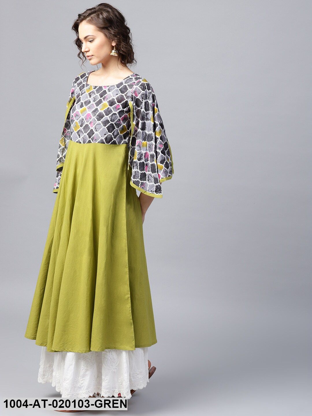 Green & Grey Yoke Design A-Line Kurta