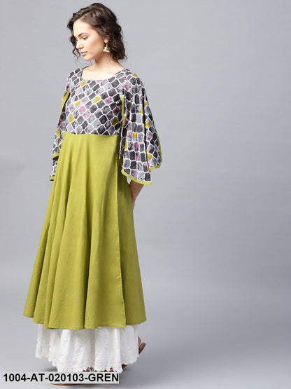 Green & Grey Yoke Design A-Line Kurta