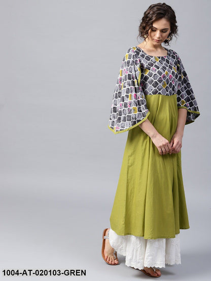 Green & Grey Yoke Design A-Line Kurta