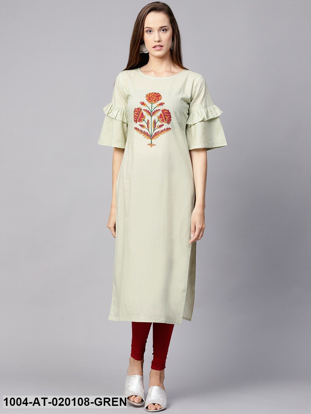 Green Printed Straight Kurta