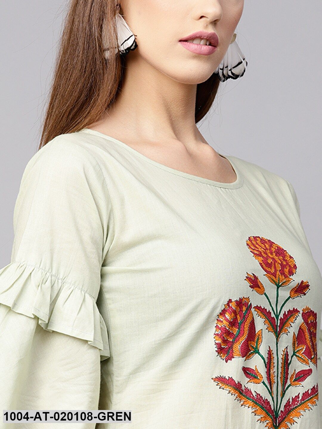 Green Printed Straight Kurta